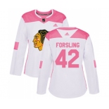 Women's Adidas Chicago Blackhawks #42 Gustav Forsling Authentic White Pink Fashion NHL Jersey