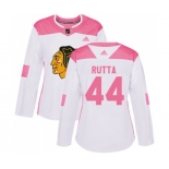 Women's Adidas Chicago Blackhawks #44 Jan Rutta Authentic White Pink Fashion NHL Jersey