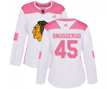 Women's Adidas Chicago Blackhawks #45 Luc Snuggerud Authentic White Pink Fashion NHL Jersey