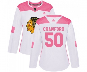 Women's Adidas Chicago Blackhawks #50 Corey Crawford Authentic White Pink Fashion NHL Jersey