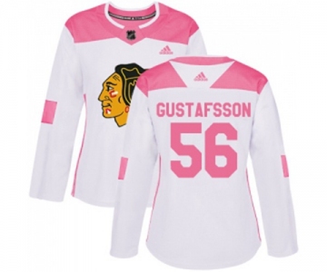 Women's Adidas Chicago Blackhawks #56 Erik Gustafsson Authentic White Pink Fashion NHL Jersey