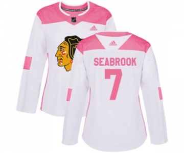 Women's Adidas Chicago Blackhawks #7 Brent Seabrook Authentic White Pink Fashion NHL Jersey