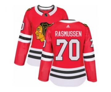 Women's Adidas Chicago Blackhawks #70 Dennis Rasmussen Authentic Red Home NHL Jersey