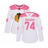 Women's Adidas Chicago Blackhawks #74 Nicolas Beaudin Authentic White Pink Fashion NHL Jersey