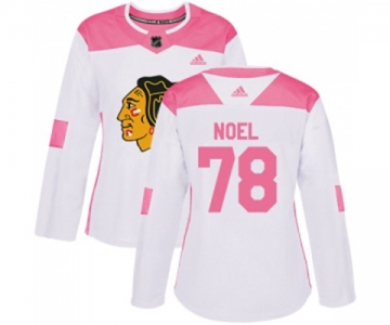 Women's Adidas Chicago Blackhawks #78 Nathan Noel Authentic White Pink Fashion NHL Jersey