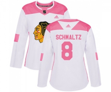 Women's Adidas Chicago Blackhawks #8 Nick Schmaltz Authentic White Pink Fashion NHL Jersey