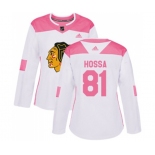 Women's Adidas Chicago Blackhawks #81 Marian Hossa Authentic White Pink Fashion NHL Jersey