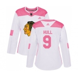 Women's Adidas Chicago Blackhawks #9 Bobby Hull Authentic White Pink Fashion NHL Jersey