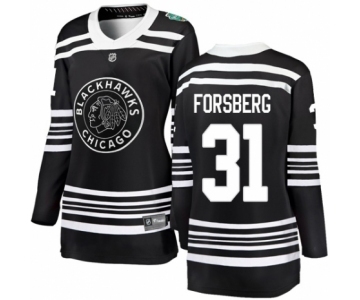 Women's Chicago Blackhawks #31 Anton Forsberg Black 2019 Winter Classic Fanatics Branded Breakaway NHL Jersey