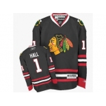 Women's Reebok Chicago Blackhawks #1 Glenn Hall Authentic Black Third NHL Jersey