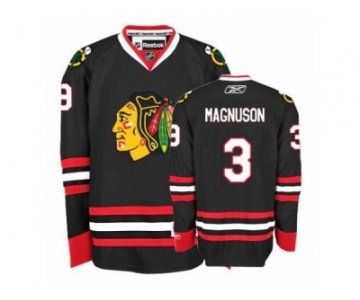 Women's Reebok Chicago Blackhawks #3 Keith Magnuson Authentic Black Third NHL Jersey