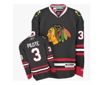 Women's Reebok Chicago Blackhawks #3 Pierre Pilote Authentic Black Third NHL Jersey