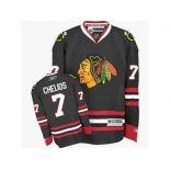 Women's Reebok Chicago Blackhawks #7 Chris Chelios Authentic Black Third NHL Jersey