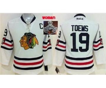 women nhl jerseys chicago blackhawks #19 toews white[2015 Stanley cup champions]