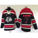 Men's Chicago Blackhawks #7 Brent Seabrook Black Sawyer Hooded Sweatshirt Stitched NHL Jersey