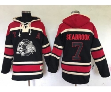 Men's Chicago Blackhawks #7 Brent Seabrook Black Sawyer Hooded Sweatshirt Stitched NHL Jersey