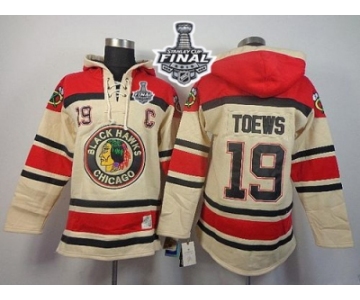 NHL Chicago Blackhawks #19 Jonathan Toews Cream Sawyer Hooded Sweatshirt 2015 Stanley Cup Stitched Jerseys