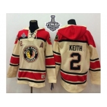 NHL Chicago Blackhawks #2 Duncan Keith Cream Sawyer Hooded Sweatshirt 2015 Stanley Cup Stitched Jerseys