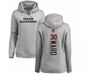 NHL Women Adidas Chicago Blackhawks #30 Cam Ward Ash Backer Pullover Hoodie