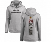 NHL Women Adidas Chicago Blackhawks #74 Nicolas Beaudin Ash Backer Pullover Hoodie