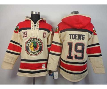 nhl jerseys chicago blackhawks #19 toews cream[pullover hooded sweatshirt][patch C]