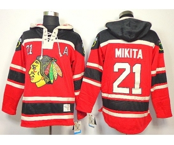 nhl jerseys chicago blackhawks #21 mikita red[pullover hooded sweatshirt patch A]