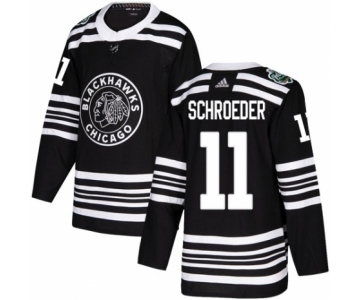 Youth Adidas Chicago Blackhawks #11 Jordan Schroeder Authentic Black 2019 Winter Classic NHL Jersey