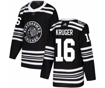 Youth Adidas Chicago Blackhawks #16 Marcus Kruger Authentic Black 2019 Winter Classic NHL Jersey