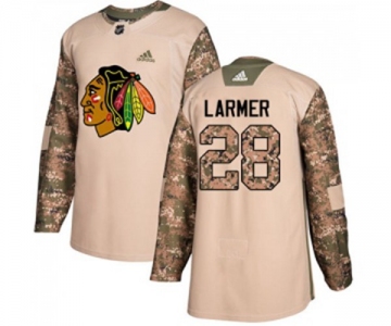 Youth Adidas Chicago Blackhawks #28 Steve Larmer Authentic Camo Veterans Day Practice NHL Jersey