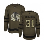 Youth Adidas Chicago Blackhawks #31 Anton Forsberg Authentic Green Salute to Service NHL Jersey