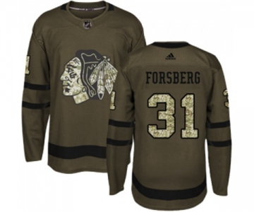 Youth Adidas Chicago Blackhawks #31 Anton Forsberg Authentic Green Salute to Service NHL Jersey