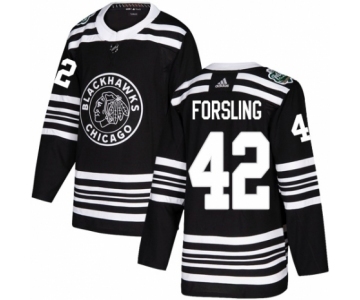 Youth Adidas Chicago Blackhawks #42 Gustav Forsling Authentic Black 2019 Winter Classic NHL Jersey