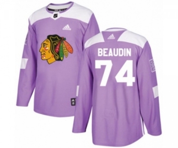 Youth Adidas Chicago Blackhawks #74 Nicolas Beaudin Authentic Purple Fights Cancer Practice NHL Jersey