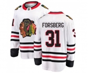 Youth Chicago Blackhawks #31 Anton Forsberg Fanatics Branded White Away Breakaway NHL Jersey