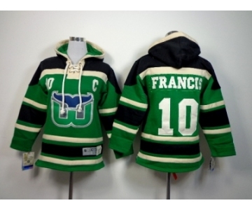 Youth nhl hartford whalers #10 francis black-green[pullover hooded sweatshirt][patch C]