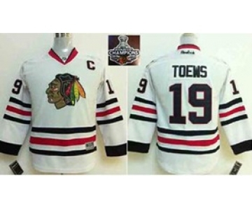 youth nhl jerseys chicago blackhawks #19 toews white[2015 Stanley cup champions]