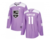 Men Adidas Los Angeles Kings #11 Anze Kopitar Purple Authentic Fights Cancer Stitched NHL Jersey