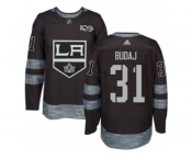 Men's Adidas Los Angeles Kings #31 Peter Budaj Authentic Black 1917-2017 100th Anniversary NHL Jersey