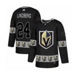 Men's Adidas Vegas Golden Knights #24 Oscar Lindberg Authentic Black Team Logo Fashion NHL Jersey