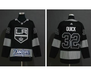 Men's LA Kings With Dodgers #32 Jonathan Quick Black Stitched Hockey Hockey Jersey