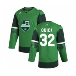 Men's Los Angeles Kings #32 Jonathan Quick 2020 St. Patrick's Day Stitched Hockey Jersey Green