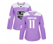 Women Adidas Los Angeles Kings #11 Anze Kopitar Purple Authentic Fights Cancer Stitched NHL Jersey