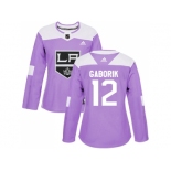 Women Adidas Los Angeles Kings #12 Marian Gaborik Purple Authentic Fights Cancer Stitched NHL Jersey