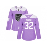 Women Adidas Los Angeles Kings #32 Jonathan Quick Purple Authentic Fights Cancer Stitched NHL Jersey