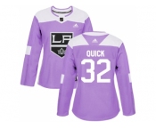 Women Adidas Los Angeles Kings #32 Jonathan Quick Purple Authentic Fights Cancer Stitched NHL Jersey