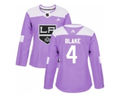 Women Adidas Los Angeles Kings #4 Rob Blake Purple Authentic Fights Cancer Stitched NHL Jersey