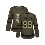 Women Adidas Los Angeles Kings #99 Wayne Gretzky Green Salute to Service Stitched NHL Jersey