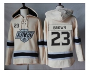 Men's Los Angeles Kings #23 Dustin Brown Cream Sawyer Hooded Sweatshirt Stitched NHL Jersey