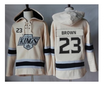 Men's Los Angeles Kings #23 Dustin Brown Cream Sawyer Hooded Sweatshirt Stitched NHL Jersey