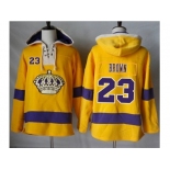 Men's Los Angeles Kings #23 Dustin Brown Gold Sawyer Hooded Sweatshirt Stitched NHL Jersey